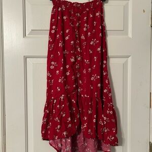 Hollister Red Midi A-line Skirt with Ruffled High-Low Hem